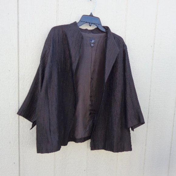 Fab Brown Textured Eileen Fisher Woman Silk Blend Open Jacket 2xl - Picture 3 of 16